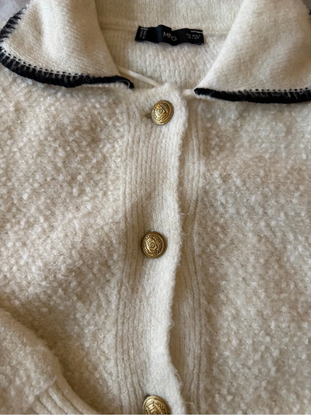 Mango Cream Knit Cardigan with Black Trim